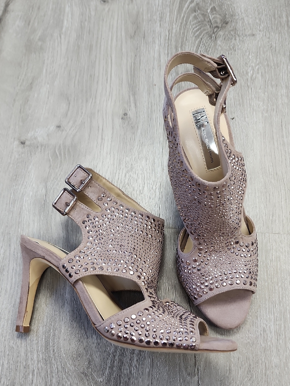 INC International Concepts Blush Crystal-Studded Peep-Toe Heels